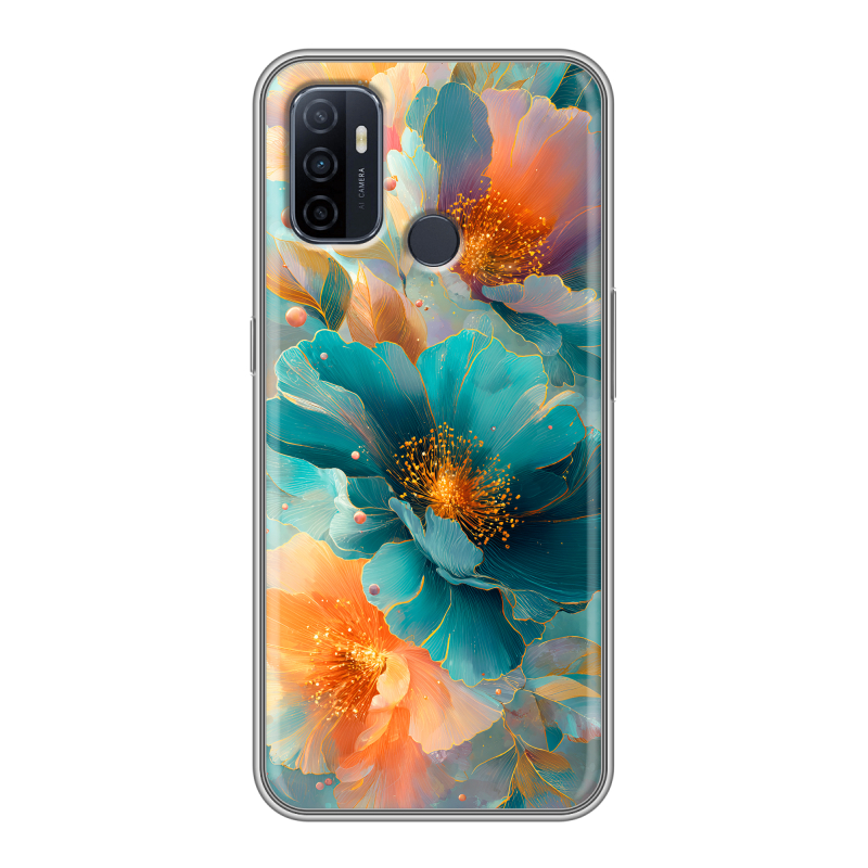 Силиконовый противоударный чехол на OPPO A53 с принтом Цветы Силиконовый противоударный чехол на OPPO A53 с принтом Цветы