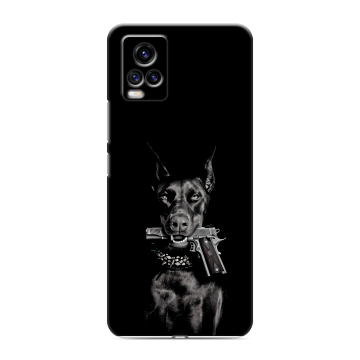 Силиконовый чехол на Vivo V20 с принтом Доберман и пистолет Силиконовый чехол на Vivo V20 с принтом Доберман и пистолет