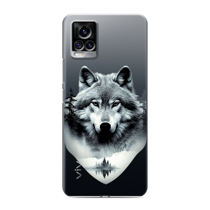 Силиконовый чехол на Vivo V20 с принтом Волк в лесу Силиконовый чехол на Vivo V20 с принтом Волк в лесу