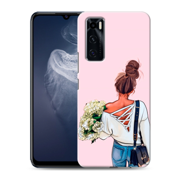 Силиконовый чехол на Vivo V20 SE с принтом Девушка и букет