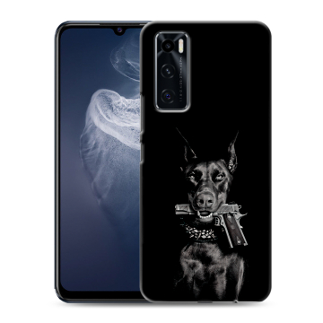 Силиконовый чехол на Vivo V20 SE с принтом Доберман и пистолет