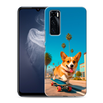 Силиконовый чехол на Vivo V20 SE с принтом Корги на скейте Силиконовый чехол на Vivo V20 SE с принтом Корги на скейте