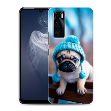 Силиконовый чехол на Vivo V20 SE с принтом Мопс в шапке Силиконовый чехол на Vivo V20 SE с принтом Мопс в шапке