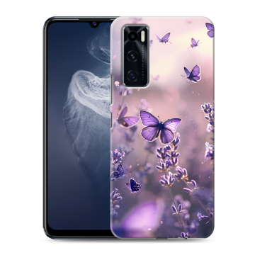 Силиконовый чехол на Vivo V20 SE с принтом бабочки и лаванда Силиконовый чехол на Vivo V20 SE с принтом бабочки и лаванда