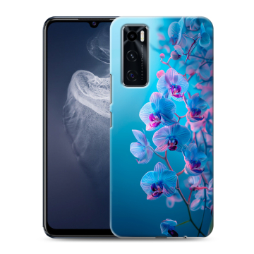 Силиконовый чехол на Vivo V20 SE с принтом голубые орхидеи Силиконовый чехол на Vivo V20 SE с принтом голубые орхидеи