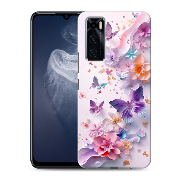 Силиконовый чехол на Vivo V20 SE с принтом цветы бабочки Силиконовый чехол на Vivo V20 SE с принтом цветы бабочки
