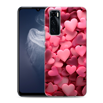 Силиконовый чехол на Vivo V20 SE с принтом розовые сердечки Силиконовый чехол на Vivo V20 SE с принтом розовые сердечки