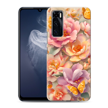 Силиконовый чехол на Vivo V20 SE с принтом Цветы и бабочки