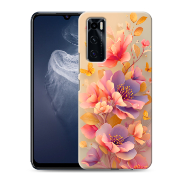 Силиконовый чехол на Vivo V20 SE с принтом Цветы и бабочки
