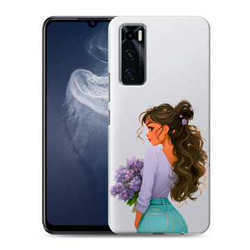 Силиконовый чехол на Vivo V20 SE с принтом девушка цветы