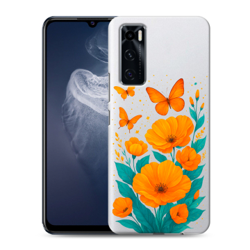 Силиконовый чехол на Vivo V20 SE с принтом цветы бабочки