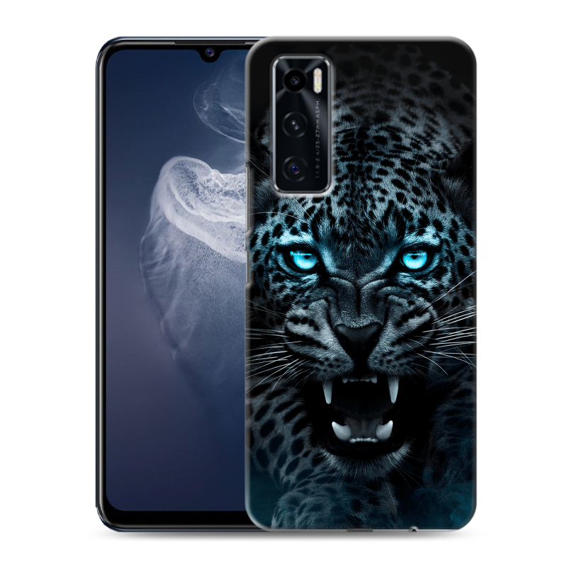 Силиконовый противоударный чехол на Vivo V20 SE с принтом Темный леопард Силиконовый противоударный чехол на Vivo V20 SE с принтом Темный леопард