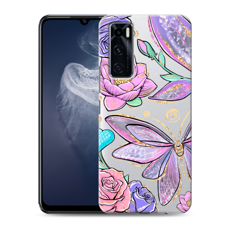 Силиконовый чехол на Vivo V20 SE с принтом Бабочки и цветы Силиконовый чехол на Vivo V20 SE с принтом Бабочки и цветы