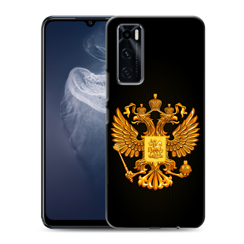 Силиконовый чехол на Vivo V20 SE с принтом Герб России желтый Силиконовый чехол на Vivo V20 SE с принтом Герб России желтый