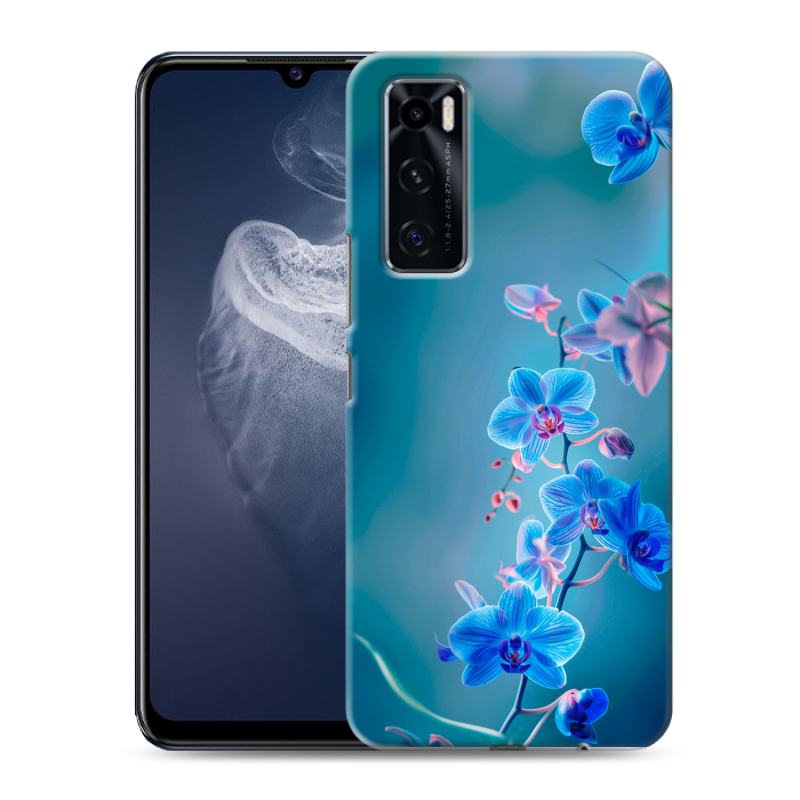 Силиконовый чехол на Vivo V20 SE с принтом Голубые цветы Силиконовый чехол на Vivo V20 SE с принтом Голубые цветы