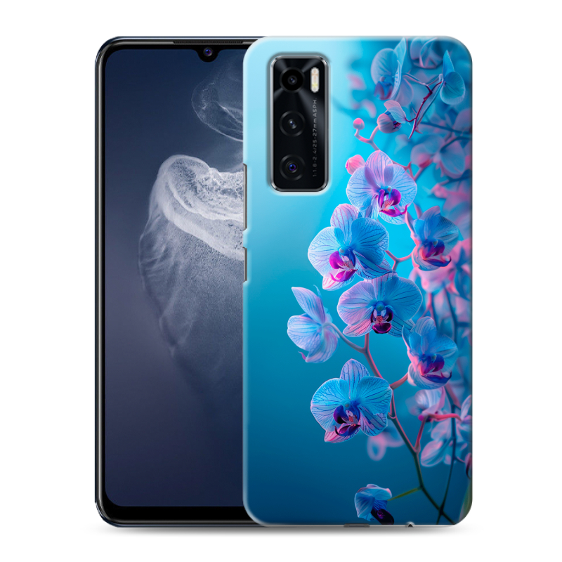 Силиконовый противоударный чехол на Vivo V20 SE с принтом голубые орхидеи Силиконовый противоударный чехол на Vivo V20 SE с принтом голубые орхидеи