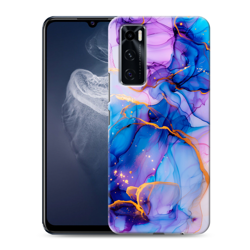 Силиконовый чехол на Vivo V20 SE с принтом синий мрамор Силиконовый чехол на Vivo V20 SE с принтом синий мрамор