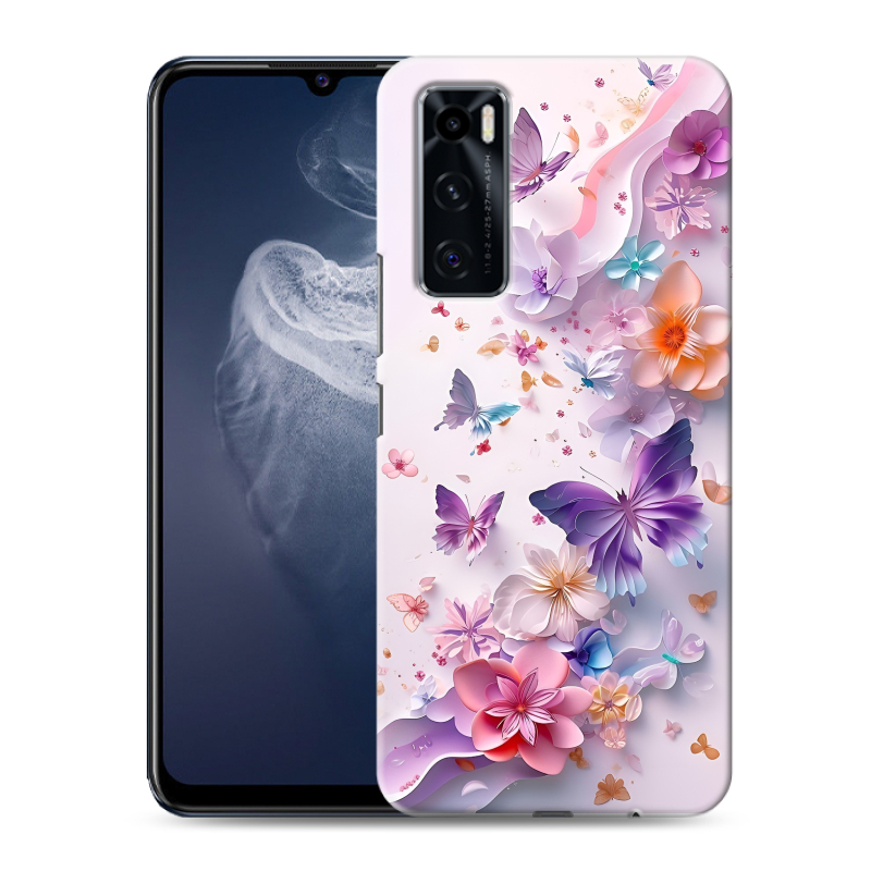 Силиконовый чехол на Vivo V20 SE с принтом цветы бабочки Силиконовый чехол на Vivo V20 SE с принтом цветы бабочки