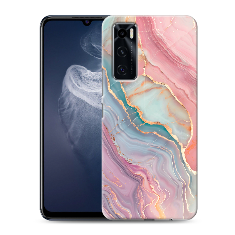 Силиконовый противоударный чехол на Vivo V20 SE с принтом розовый мрамор Силиконовый противоударный чехол на Vivo V20 SE с принтом розовый мрамор