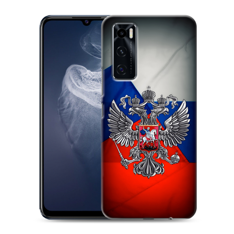 Силиконовый чехол на Vivo V20 SE с принтом Флаг России Силиконовый чехол на Vivo V20 SE с принтом Флаг России