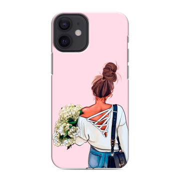 Силиконовый чехол на Iphone 12 Mini с принтом Девушка и букет