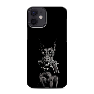 Силиконовый чехол на Iphone 12 Mini с принтом Доберман и пистолет