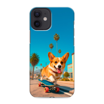 Силиконовый чехол на Iphone 12 Mini с принтом Корги на скейте