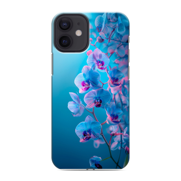 Силиконовый чехол на Iphone 12 Mini с принтом голубые орхидеи Силиконовый чехол на Iphone 12 Mini с принтом голубые орхидеи