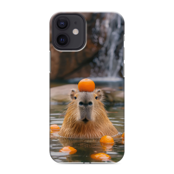 Силиконовый чехол на Iphone 12 Mini с принтом Капибара с апельсином Силиконовый чехол на Iphone 12 Mini с принтом Капибара с апельсином