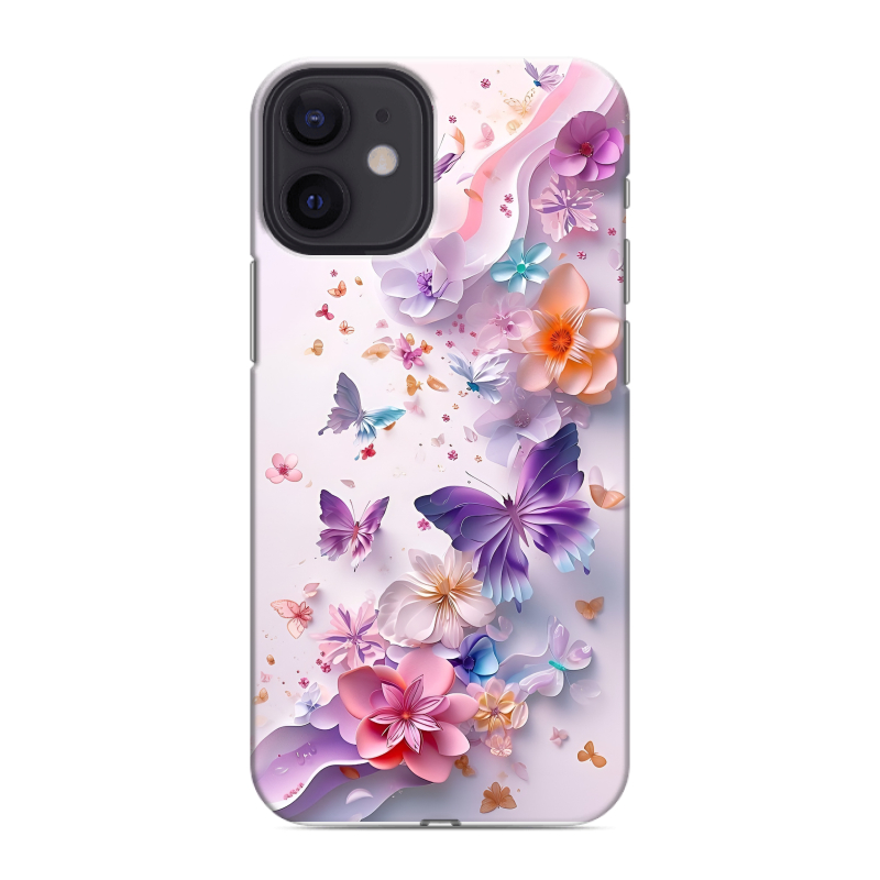 Силиконовый чехол на Iphone 12 Mini с принтом цветы бабочки Силиконовый чехол на Iphone 12 Mini с принтом цветы бабочки