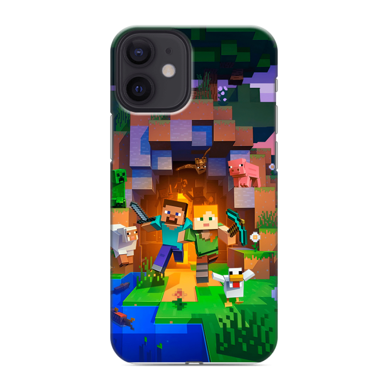 Силиконовый противоударный чехол на Iphone 12 Mini с принтом Майнкрафт Minecraft Силиконовый противоударный чехол на Iphone 12 Mini с принтом Майнкрафт Minecraft