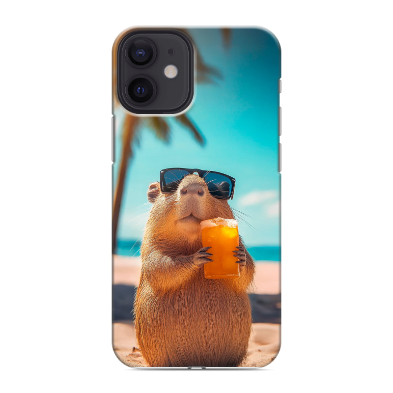 Силиконовый противоударный чехол на Iphone 12 Mini с принтом Капибара Силиконовый противоударный чехол на Iphone 12 Mini с принтом Капибара