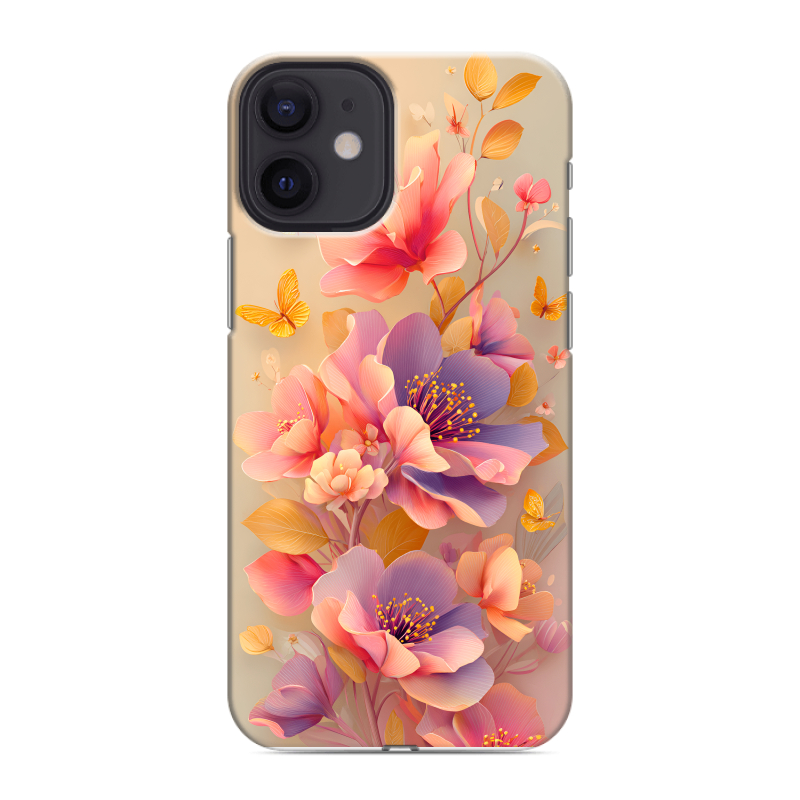 Силиконовый чехол на Iphone 12 Mini с принтом Цветы и бабочки Силиконовый чехол на Iphone 12 Mini с принтом Цветы и бабочки