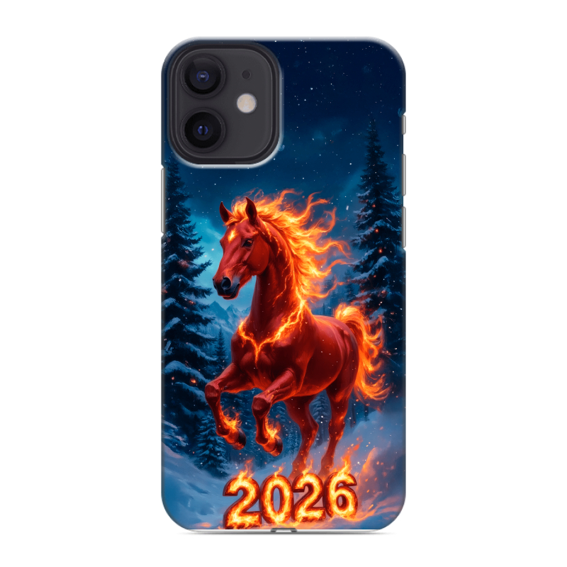 Силиконовый противоударный чехол на Iphone 12 Mini с принтом Новый год коня Силиконовый противоударный чехол на Iphone 12 Mini с принтом Новый год коня