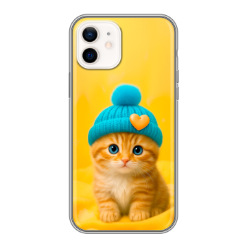 Силиконовый чехол на Iphone 12 с принтом Котенок в шапке Силиконовый чехол на Iphone 12 с принтом Котенок в шапке