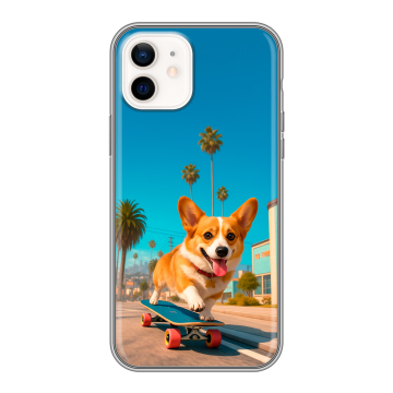 Силиконовый чехол на Iphone 12 с принтом Корги на скейте Силиконовый чехол на Iphone 12 с принтом Корги на скейте