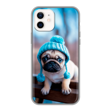 Силиконовый чехол на Iphone 12 с принтом Мопс в шапке Силиконовый чехол на Iphone 12 с принтом Мопс в шапке