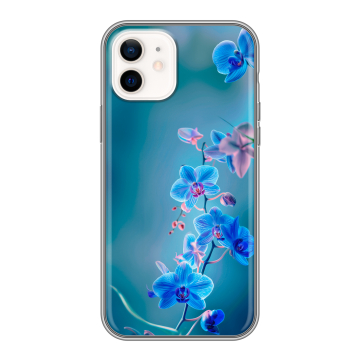 Силиконовый чехол на Iphone 12 с принтом Голубые цветы Силиконовый чехол на Iphone 12 с принтом Голубые цветы