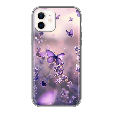 Силиконовый чехол на Iphone 12 с принтом бабочки и лаванда Силиконовый чехол на Iphone 12 с принтом бабочки и лаванда