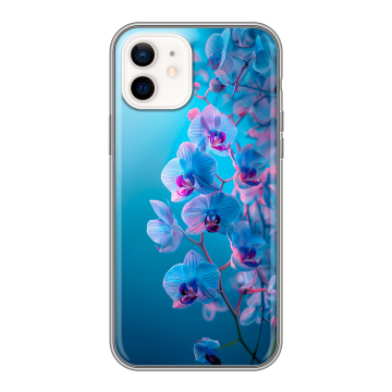 Силиконовый чехол на Iphone 12 с принтом голубые орхидеи Силиконовый чехол на Iphone 12 с принтом голубые орхидеи