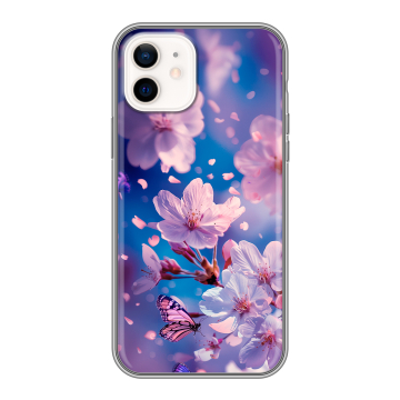 Силиконовый чехол на Iphone 12 с принтом цветы бабочки Силиконовый чехол на Iphone 12 с принтом цветы бабочки