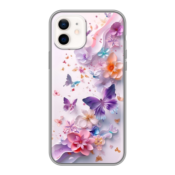 Силиконовый чехол на Iphone 12 с принтом цветы бабочки Силиконовый чехол на Iphone 12 с принтом цветы бабочки