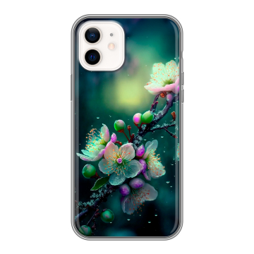 Силиконовый чехол на Iphone 12 с принтом Цветы и мрамор Силиконовый чехол на Iphone 12 с принтом Цветы и мрамор