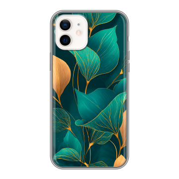 Силиконовый чехол на Iphone 12 с принтом Листья и золото