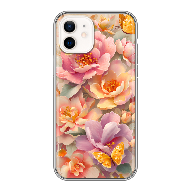 Силиконовый чехол на Iphone 12 с принтом Цветы и бабочки Силиконовый чехол на Iphone 12 с принтом Цветы и бабочки