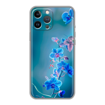 Силиконовый чехол на Iphone 12 Pro Max с принтом Голубые цветы Силиконовый чехол на Iphone 12 Pro Max с принтом Голубые цветы