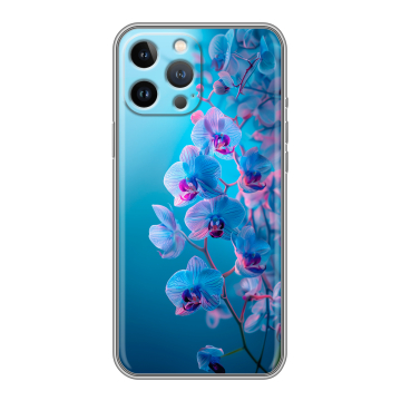 Силиконовый чехол на Iphone 12 Pro Max с принтом голубые орхидеи Силиконовый чехол на Iphone 12 Pro Max с принтом голубые орхидеи