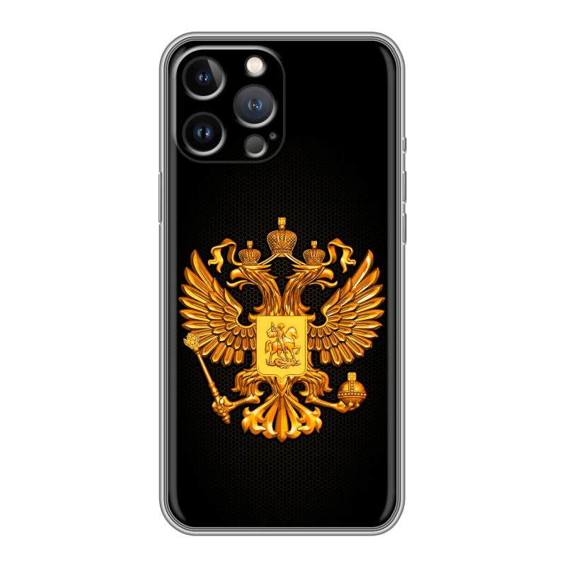 Силиконовый чехол на Iphone 12 Pro Max с принтом Герб России желтый Силиконовый чехол на Iphone 12 Pro Max с принтом Герб России желтый