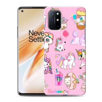 Силиконовый чехол на OnePlus 8T с принтом розовые единороги