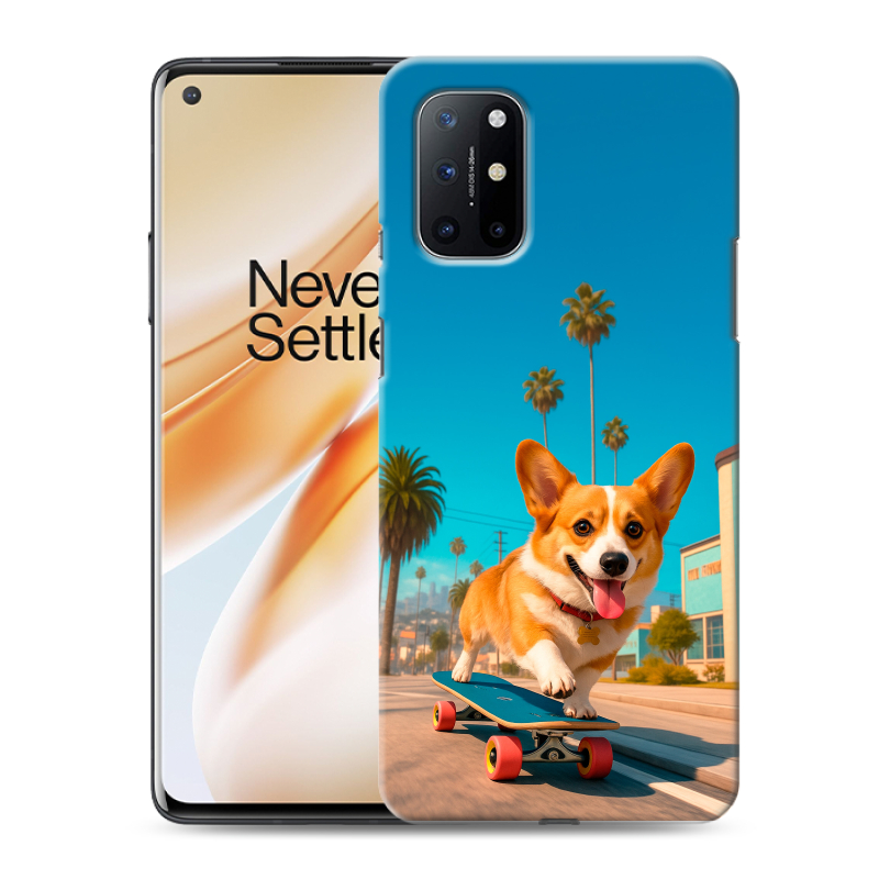 Силиконовый противоударный чехол на OnePlus 8T с принтом Корги на скейте Силиконовый противоударный чехол на OnePlus 8T с принтом Корги на скейте